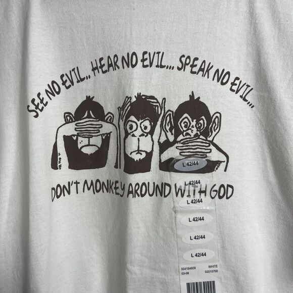Fruit Of The Loom Novelty Tee Shirt Hear No Evil Monkey God Size Large - Picture 3 of 7